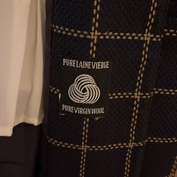 Navy with tan stripe jacket and skirt suit set. Petite. Size 8/10. - Picture 2 of 3